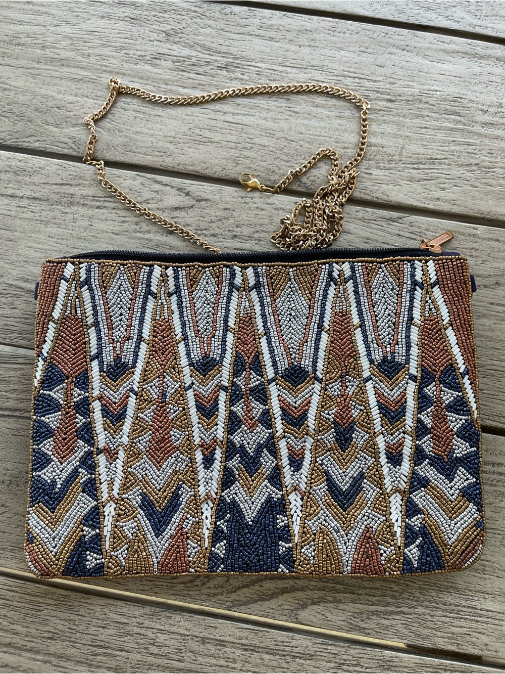 Kaylee Beaded Chevron Pattern Crossbody Clutch